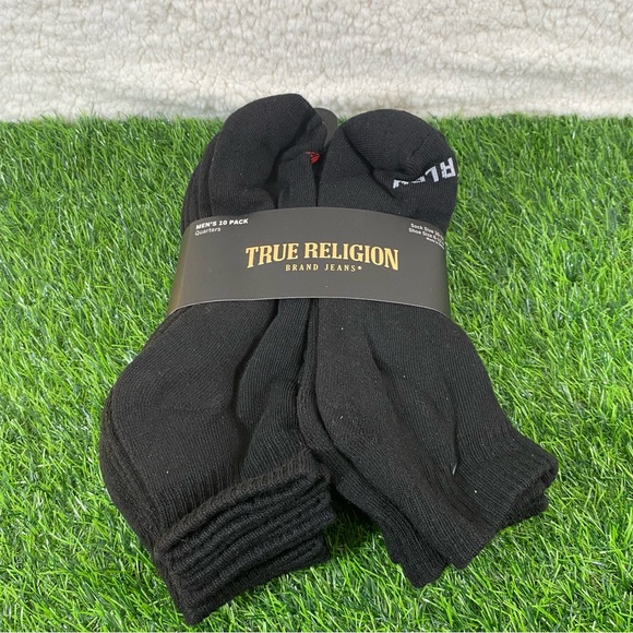 True Religion Men's Classic Black Quarter Socks 10 Pack - Picture 1 of 8